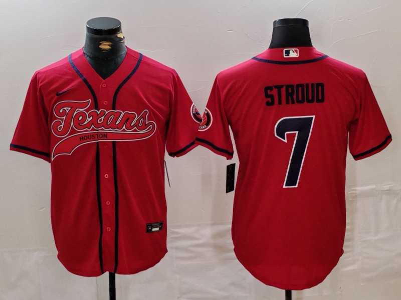 Men%27s Houston Texans #7 CJ Stroud Red With Patch Cool Base Stitched Baseball Jersey